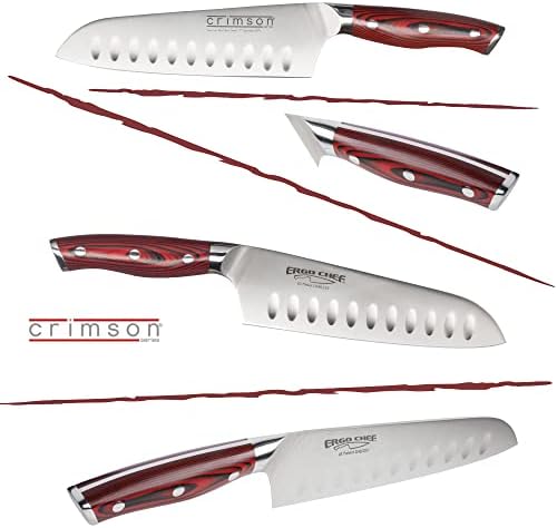 Ergo Chef Crimson Series 7 Японски Нож на Главния готвач Сантоку, Изкован от Високо немска Неръждаема Стомана X50CrMoV15 X50CrMoV15, Нож с