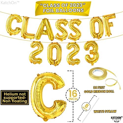 Катчон, Златни балони клас 2023 - 16 Инча с Гигантски черни номера балони 2023 и кутия за абитуриентски картички 2023 - Пакет от 25 броя |
