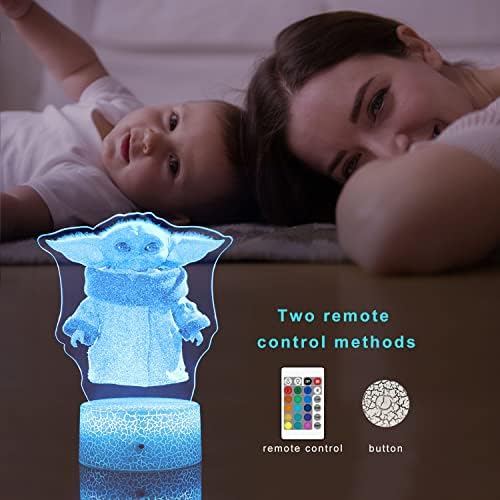DRYLF 3D лампа Star wars, за деца - 16 сменяеми цветове, Детска лампа за декор на стаята, Дистанционно управление и Сензорно управление - Детски играчки Йода за момчета, момич?