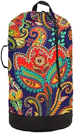 Чанта за дрехи с цветя модел под формата на индийския Пейсли, Тежка Раница за пране на дрехи с плечевыми ремъци и дръжки, Пътна