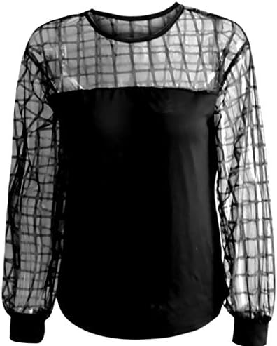 Nyybw/ Дамски Мрежести ризи в мрежата на по-Големи размери, Прозрачни Ризи с дълъг ръкав, Спортни Потници, Блузи (Черен, L)