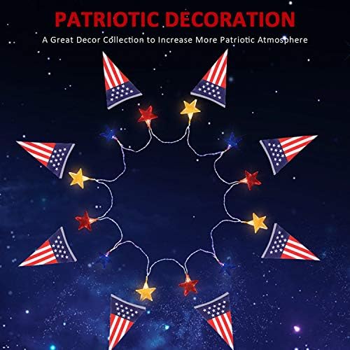 Украса на Деня на Независимостта Friend Червени, Сини, Бели Звездни Светлини, 13,5 фута 12 Led Патриотични Фенери и Банер с
