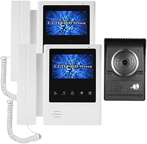 TREXD 4.3-Инчов Кабелна видео домофон с функция за Нощно виждане, Защитен от дъжд, Визуален Домофонна система, Двупосочна Аудио-видео домофон (Цвят: E)