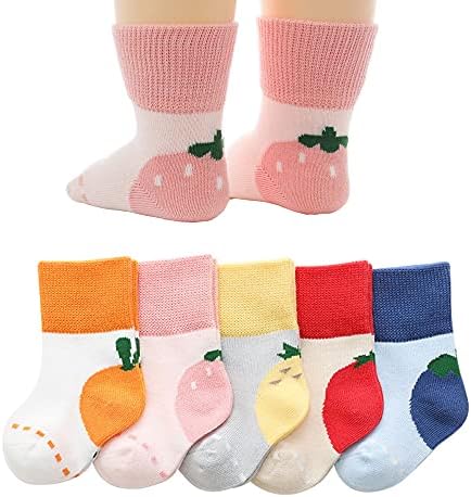 5 опаковки Памучни Чорапи за Деца, Сладки Чорапи с плодове, Меки Чорапи за Новородените Момичета И Момчета, Унисекс