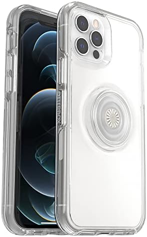 Прозрачен калъф OtterBox за iPhone 12 и 12 Pro серия Otter + Pop Symmetry - прозрачен, с вградени PopSockets PopGrip, тънък, удобен за джоба, издигнати край защитават фотоапарата и екрана.