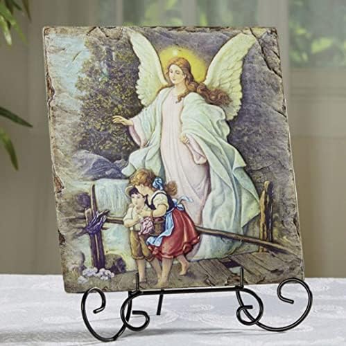 PIÑATAS OLE Ангел-пазител на християнския свят с Фаянс табелка от видоизменени плочки рен с телена стойка, 10 Инча ssg-f-10524