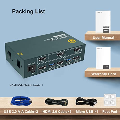 USB 3.0, HDMI KVM превключвател с два монитора 2 порта, KVM суич с 2 Монитора и 2 компютъра на 4K @ 60Hz, USB 3.0, Двухмониторный