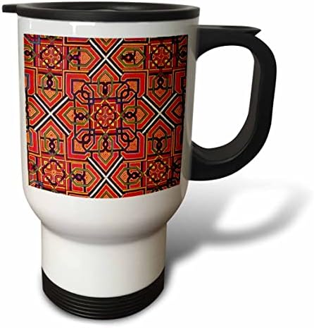 Триизмерна червена африканска плочка с геометричен модел във формата на кръст, африканска марокански плочки Мароко. - Чаши за пътуване (tm-371811-1)