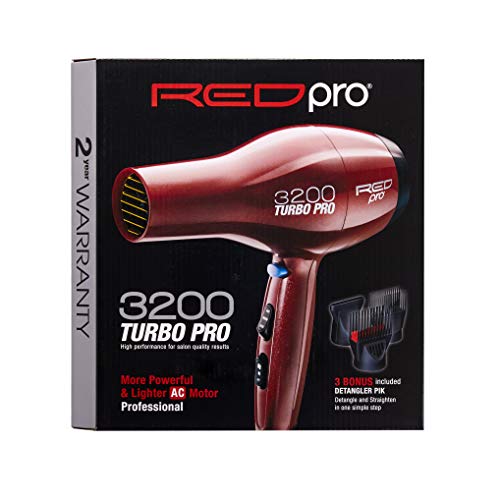 Професионален сешоар RED Pro by Kiss 3200 Turbo с допълнителни приложения, мощен за права и къдрава коса