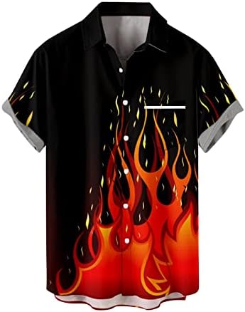 Мъжки Ризи с Огнени Принтом, Риза с Копчета и Къс Ръкав, бързо съхнещи Ризи с Отложным Яка от плат Premium без Закопчалка за