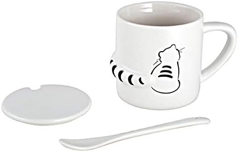 Керамични Кафеена чаша Котешки опашки с Капак и Лъжица, Подаръчен Комплект за любителите на Коте, 12 Мл