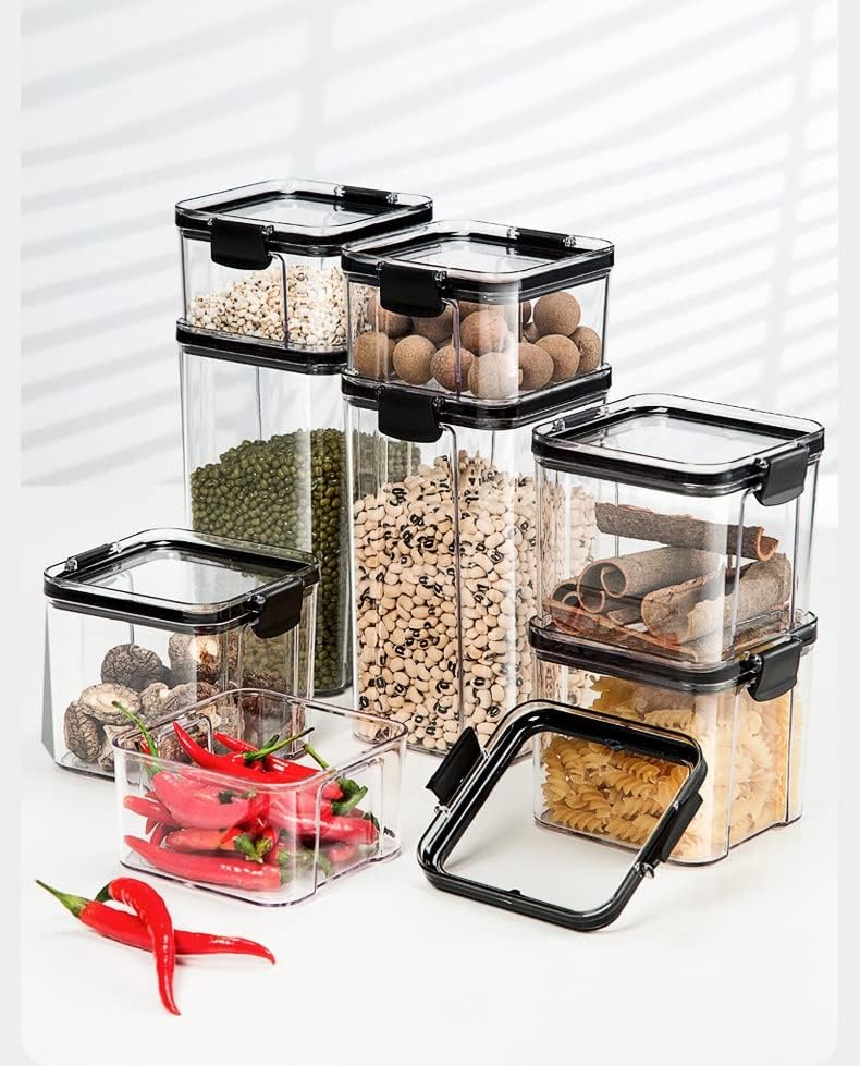 SDGH 6 бр. Кухненски съдове Кутия за подправки Органайзер за съхранение на кутии за зърнени култури Банка за насипни продукти с капак