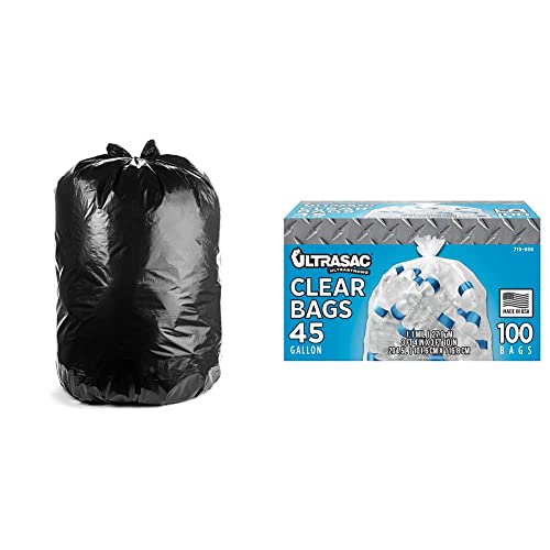Заредете 45-Галлоновые торби за боклук Ultrasac (50 броя завязок) - 1,8 MILS - 38 x 45 - Големи Черни Найлонови Торби за боклук за Изпълнители, промишлени предприятия, на Дома, на К?