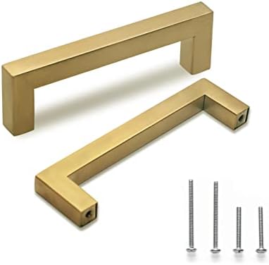 Квадратни чекмеджета матиран месинг TooCust, 2 опаковки, Модерни Златни Дръжки за шкафове с дупки от 10 инча (256 mm) В центъра,