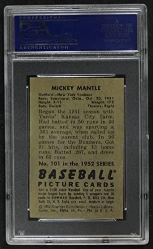 1952 Боуман 101 Мики Мэнтл Ню Йорк Янкис (Бейзболна картичка) PSA PSA 5,00 Янкис