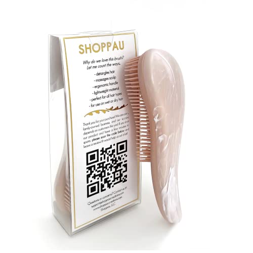 Четка за разнищване на косата ShopPau - Мрамор дизайн - За мокра или Суха коса - Подходяща за всички типове коса - Разкрива коса и масажи на скалпа (Розов мрамор)
