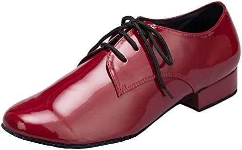 Мъжки Джаз обувки от мека кожа, Съвременни Стандартни Латиноамерикански Танцови обувки дантела със Затворени пръсти е 4 см, Червени,