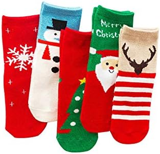 Ehdching 5 Опаковки Коледни Чорапи За малки Деца от Смес От Памук, Коледни Модни Забавни Чорапи с герои от Анимационни филми