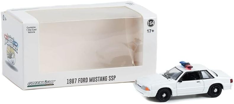 Greenlight 43008-L Hot Pursuit - 1987-93 Fox Body Mustang ЕСП Police с подсветка и притискателния каишка в мащаб 1/64