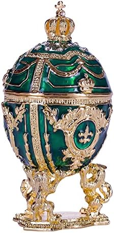 емилия-сувенири Яйце в стил Фаберже / Ковчег за Украшения с Лъвове и Императорска корона 3-инчов (7,5 см) зелен цвят