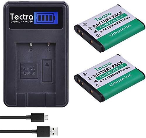 Tectra 2 бр. EN-EL19 Взаимозаменяеми Батерия + LCD USB Зарядно устройство за цифровите фотоапарати на Nikon Coolpix S32 S33 S100 S2500 S2750 S3100 S3200 S3300 S3400 S3500 S4100