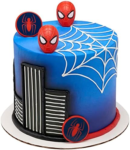 Пръстени за Човека-паяк и маски DecoPac Marvel, Декорации за кексчета във формата на Човек-паяк, Червени и Сини Безопасни за хранителни продукти Пълнежи за торти – 24 опако