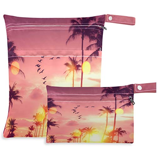 visesunny Coconut Tree Sunshine 2 бр. Мокри чанта с джобове с цип, Моющаяся, Множество, Голям за Пътуване, плаж, басейн, детска градина,