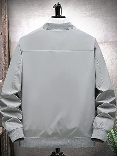 Xinbalove Men за сака, Мъжко яке-бомбер с капак и джоб, Без тениски (Цвят: светло сив, Размер: малък)