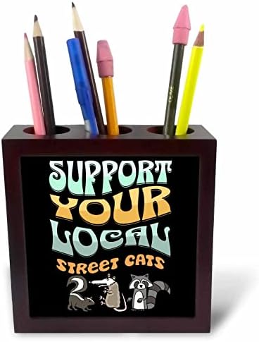 3dRose Подкрепете своите местни улични котки опоссумом, енотом si - Поставки за писалки за плочки (ph-371304-1)