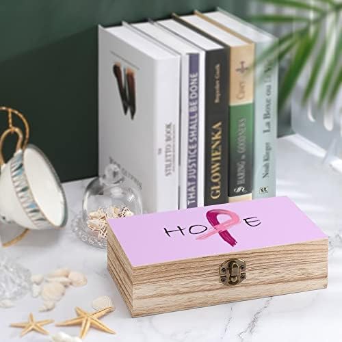 Nudquio Розовата Лента - Информираността за Рака на гърдата Дървена Кутия-Органайзер За Съхранение с ретро-Заключване за Снимки, Бижута, Сувенири, Подарък Декоративен