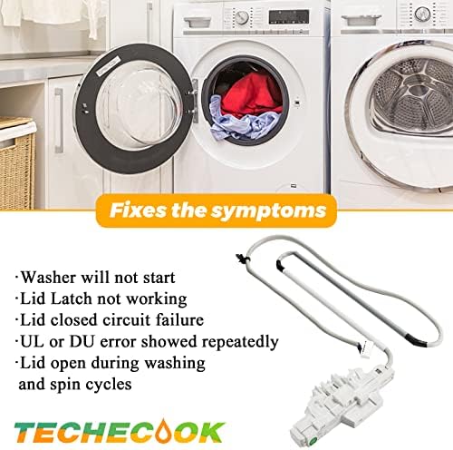 OEM WPW10619844 W10059230 Горна Ключалка на капака на пералната машина от Techecook, Съвместима с пералня Whirlpool Kenmore Maytag