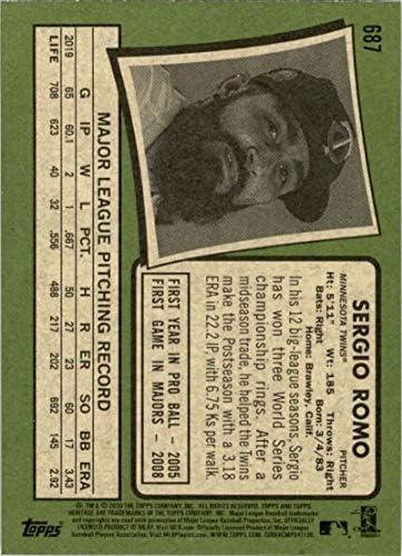 2020 Topps Heritage Висок номер #687 Серхио Romo Минесота Туинс Бейзбол