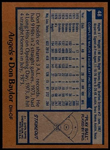 1978 Topps # 48 Дон Бэйлор Лос Анджелис Энджелз (Бейзболна картичка) Ню Йорк /MT Angels