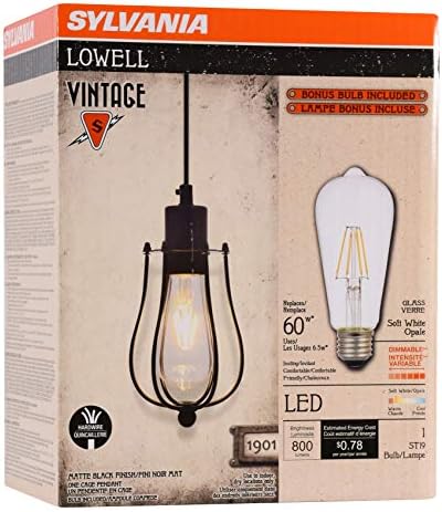 Окачен лампа SYLVANIA Vintage Lowell с включено led крушка ST19 капацитет от 8,5 W, Античен Черно, отговаря на Калифорнийскому