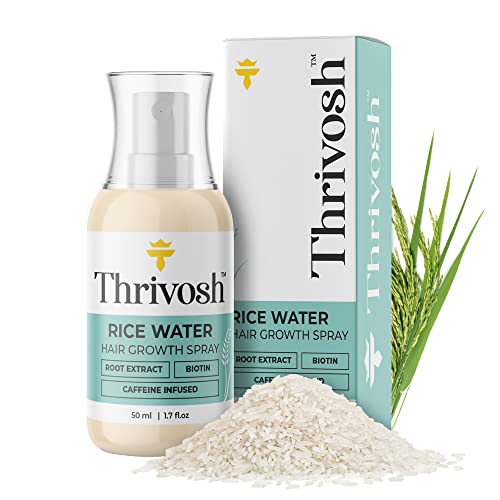 Оризова вода Thrivosh за растежа на косата – Премиум ориз, воден спрей – Вегетариански ориз, воден спрей за растежа на косата с биотин и кофеин - Незаличими спрей за рас