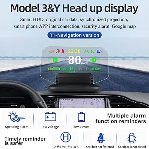 Централният дисплей iKiKin за Tesla Model 3 Model Y, 5,1-инчов HD авто HUD T1 със скорост, часовник, прехвърляне, заряд на