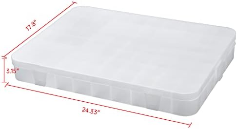 Progo Много Голяма прозрачна пластмасова кутия-органайзер за съхранение на 52 окото с подвижни разделители, 24,3 инча x 17,8 инча. До 49-Малки корита и 3 Големи мрежи.