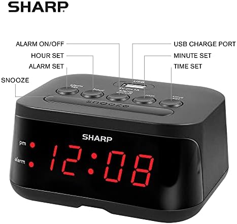 Digital alarm clock SHARP с USB порт за зареждане и Червен led дисплей
