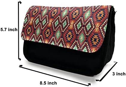 Foldout Tribal молив случай, Цветен Народна Мозайка, Тъканно Чанта за Моливи с Двоен цип, 8,5 x 5,5, Многоцветен