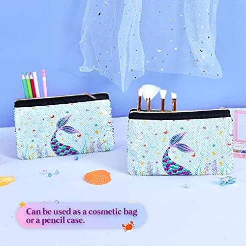 WERNNSAI Mermaid Drawstring Pack - Сини Пайети, Подарък Русалка за Момичета, Раница на съвсем малък, Козметичен Молив за