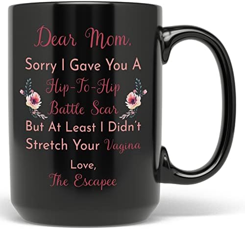 Кафеена чаша PixiDoodle Mothers Day - Ден на майката От Daughter C Section За мама (15 унция, черен)
