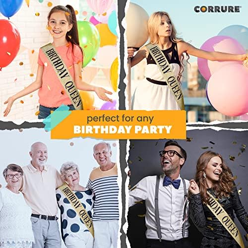 Зона CORRURE 'Birthday Queen' с пайети от черно фолио - Златен колан с пайети честит рожден Ден на жените - Аксесоари за партита и украса за сладки 16, 18, 21, 30, 40 или всяка друга пар?