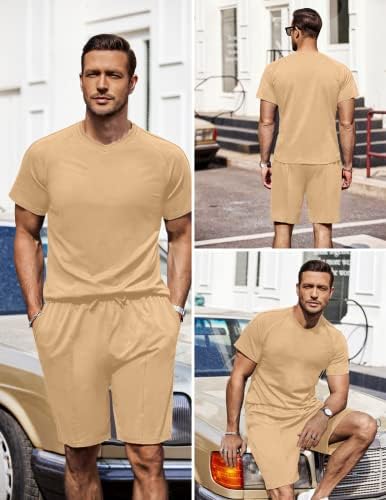 COOrun/ Мъжка Риза с къс ръкав и къси Панталони, Комплект от 2 теми, Летни Дрехи, Модни, Спортни Костюми, Всекидневни Комплект