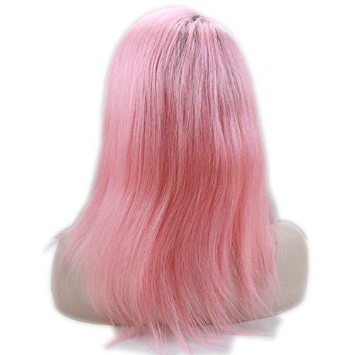 Dreambeauty Перуки, изработени от човешка коса на дантели 1B/Розов цвят с тъмни корени, 2 тона, Омбре, пълен завързана