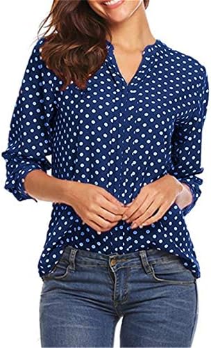 Andongnywell Дамски Блузи с дълъг ръкав, Блузи С Флорални Принтом, широки Ризи с V-образно деколте и Копчета, Потник, Риза, Туника, Блуза
