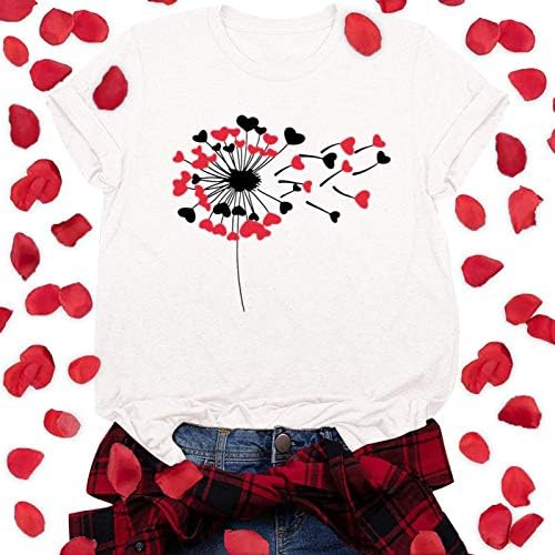 Дамски Ризи за Ден на Свети Валентин С Хубав Принтом Сърцето на Любовта на 90-те Графични Тениски С Къс Ръкав И Кръгло Деколте Удобна Туника Върховете