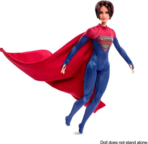 Кукла Супергерл Барби, са подбрани Кукла от филм на Flash, в Червено-син костюм с Нос, Поставка за кукла е в комплект