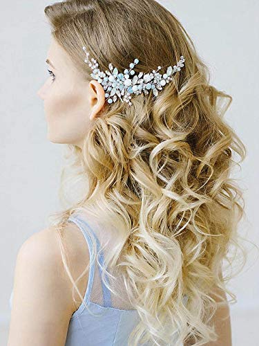 Сватбена гребен за коса Barogirl, сребърни кристали, кристално син опал, реколта сватбени щипки за коса, гребени за булки и шаферки