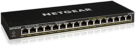 Unmanaged switch PoE+ NETGEAR с 16 порта Gigabit Ethernet (GS316P) - с 16 x PoE + при 115 W, десктоп или монтиране на стена