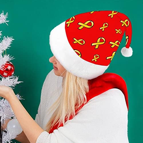 Жълта лента, медицинска ХИВ-забавна коледна шапка, шапки на Дядо Коледа, къси плюшени с бели ръкавели за коледа на празнични партита,